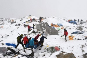 Everest basecamp after avalanche